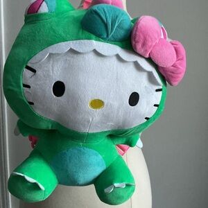 Hello Kitty  book bag Plush in Green Dino Outfit with Pink Accents
